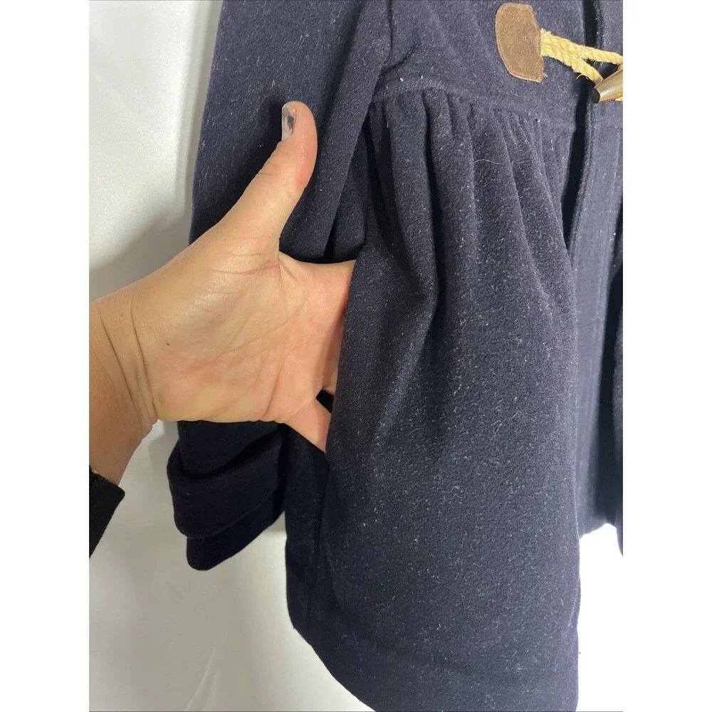 RALPH LAUREN Navy Blue Toggle Wool Blend Coat Hoodie Kids Sz 5 Classic